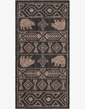 Black Easy-Clean Southwestern Indoor / Outdoor Runner Rug