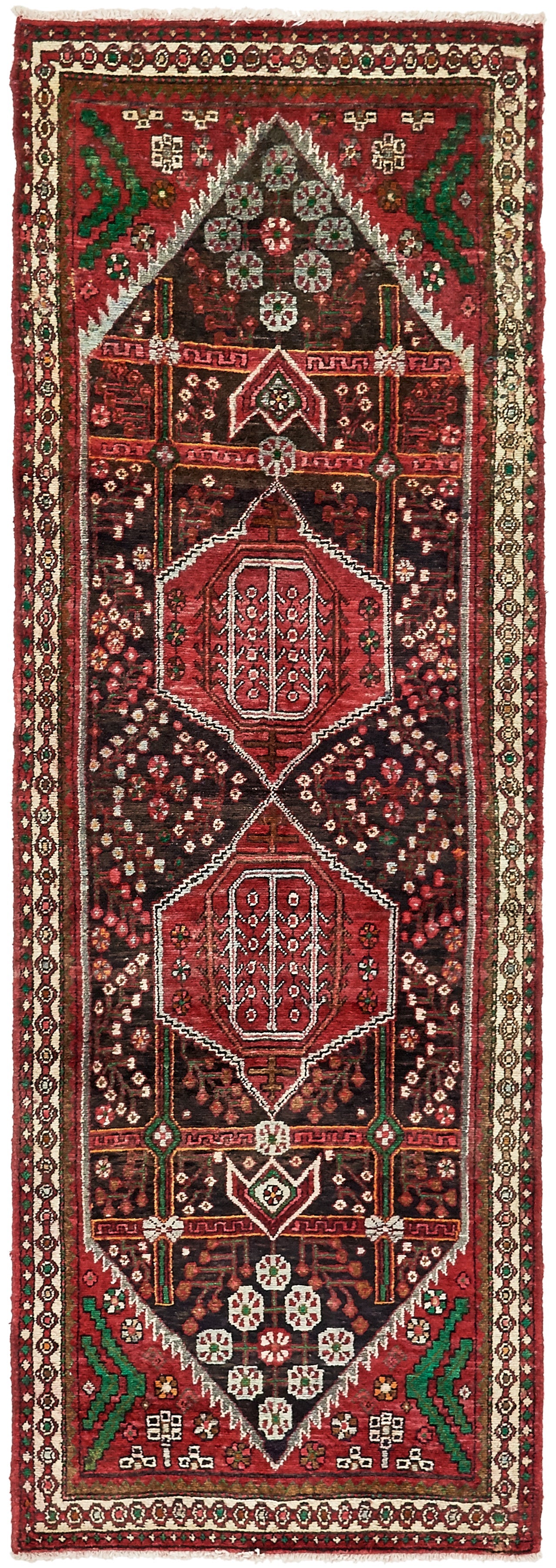 3' 4 x 9' 7  Hand Knotted Saveh Persian Wool Runner Rug