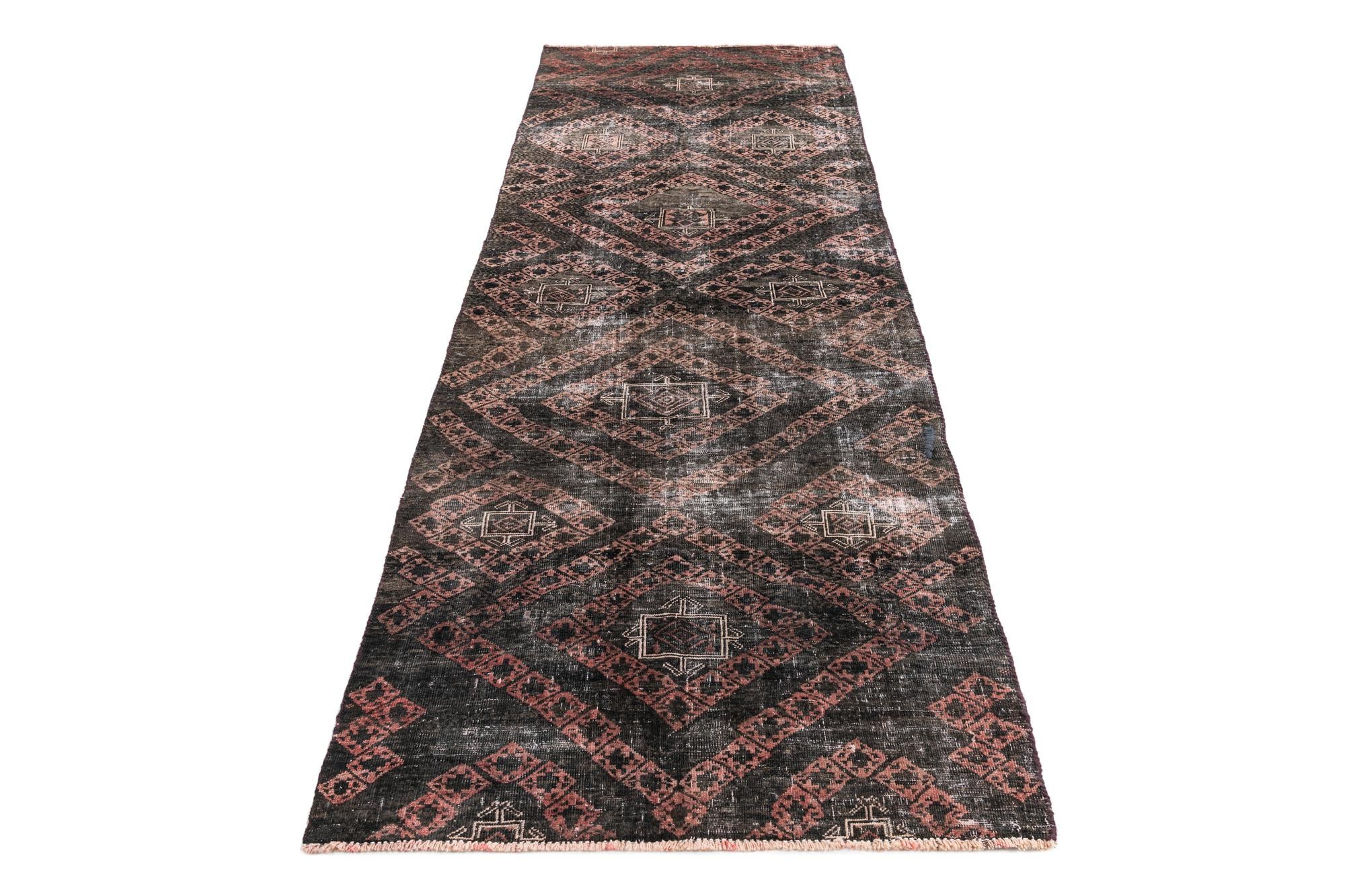 3' 3 x 8' 5 Hand Knotted Ultra Vintage Persian Wool Runner Rug
