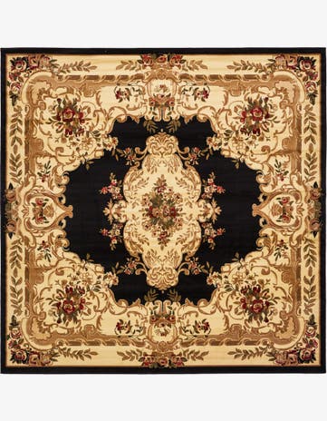 Black Classic Aubusson Square Rug