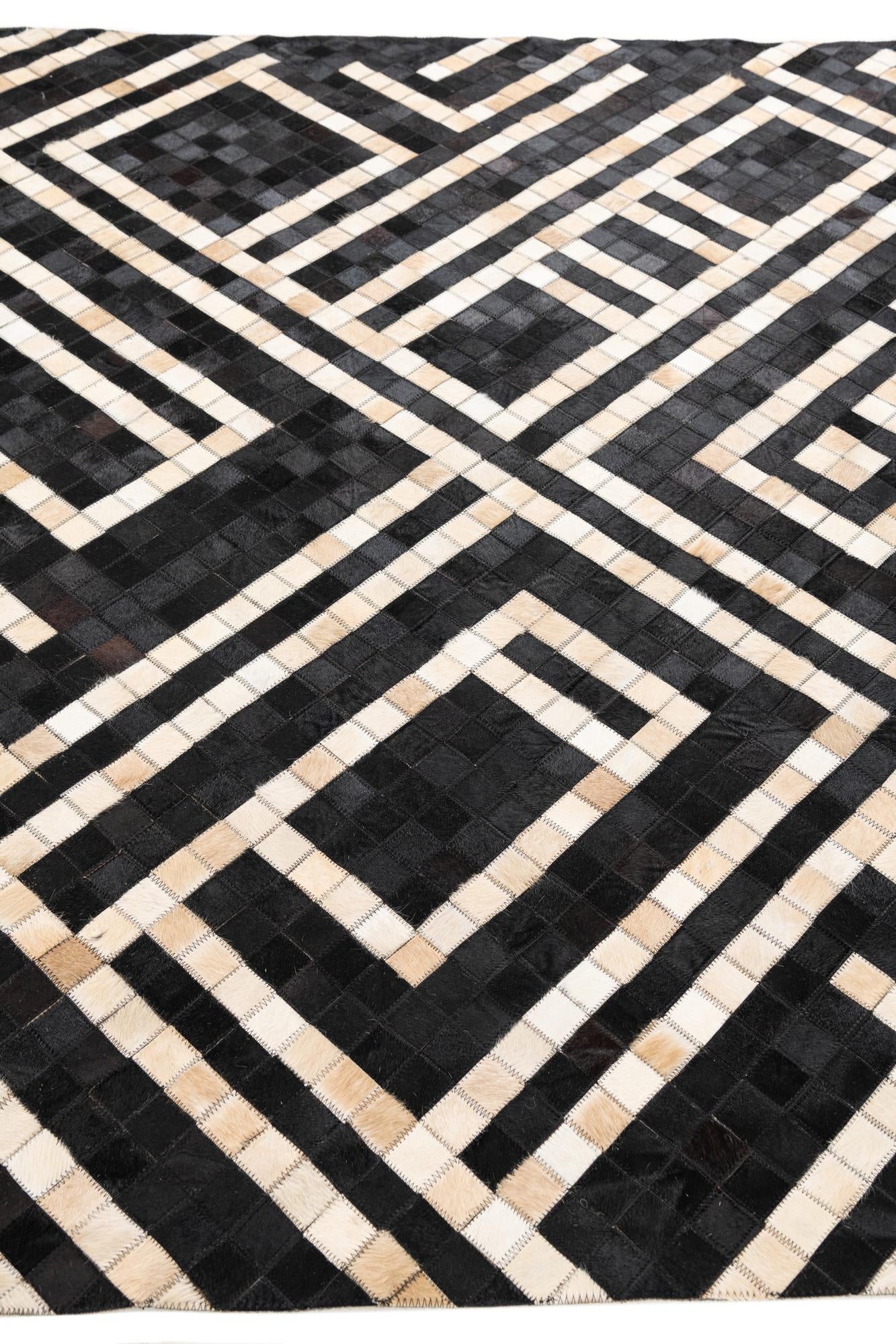 5' 10 x 5' 10 Cowhide Leather Square Rug