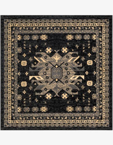 Black Heris Square Rug