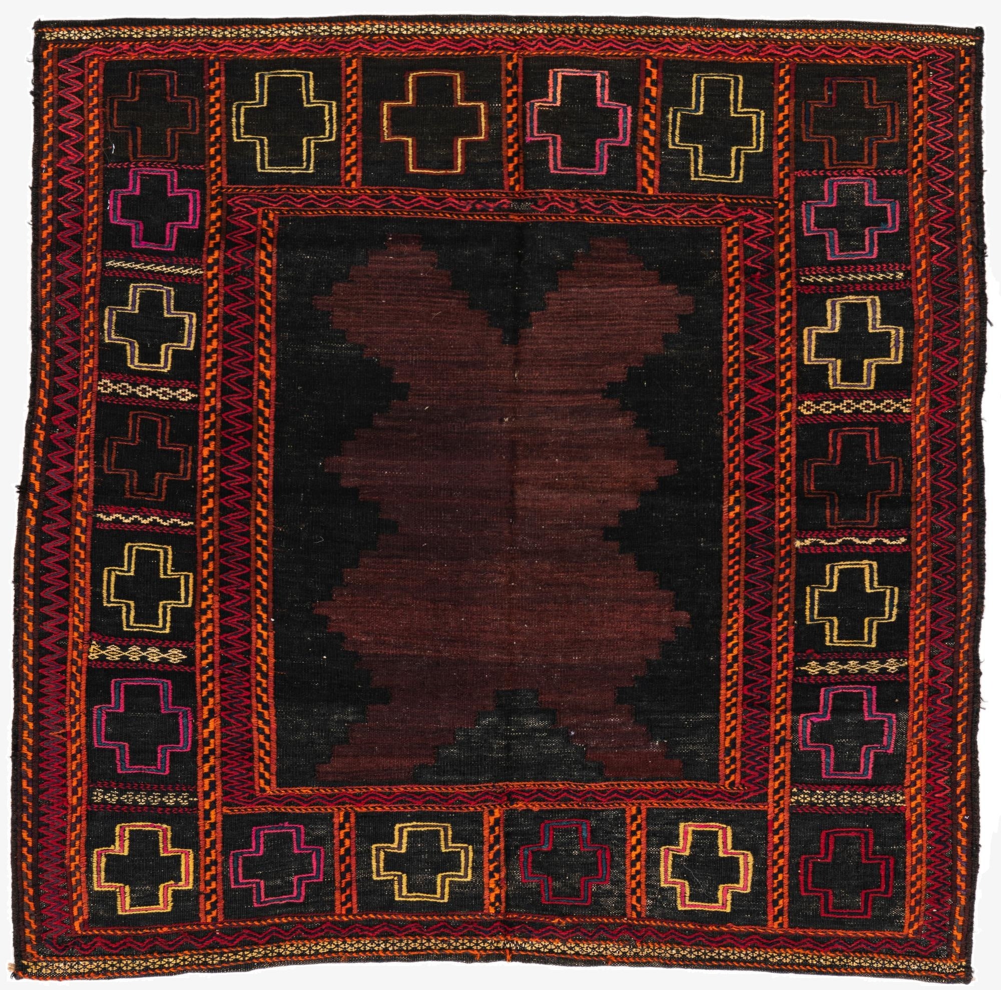 3' 8 x 3' 9  Hand Knotted Kilim Fars Persian Wool Square Rug