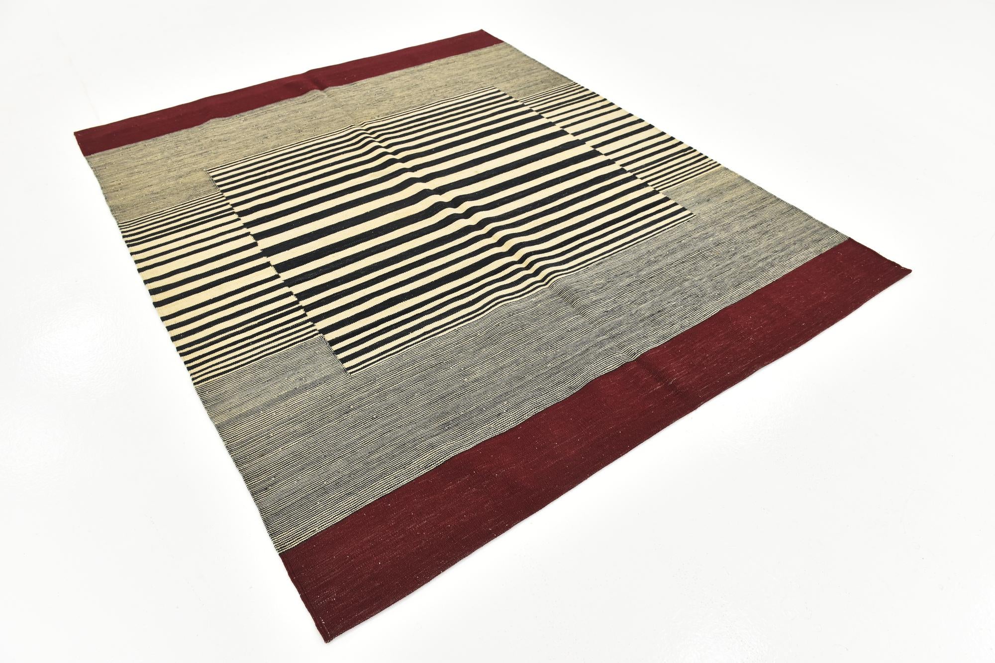 6' 4 x 7' 7 Hand Woven Kilim Modern Wool Square Rug