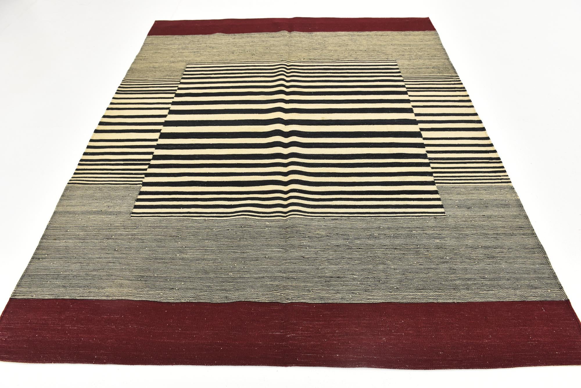 6' 4 x 7' 7 Hand Woven Kilim Modern Wool Square Rug