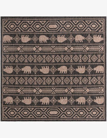 Black Easy-Clean Southwestern Indoor / Outdoor Square Rug
