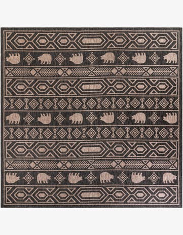 Black Easy-Clean Southwestern Indoor / Outdoor Square Rug