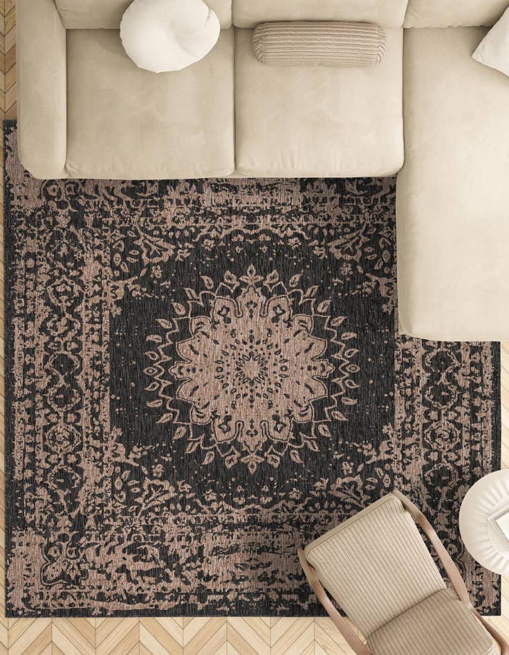 Detail image of 12' x 12'  Washable Traditional Indoor / Outdoor Square Rug