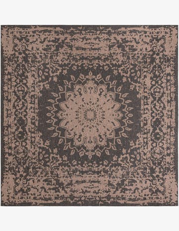 Black Easy-Clean Traditional Indoor / Outdoor Square Rug
