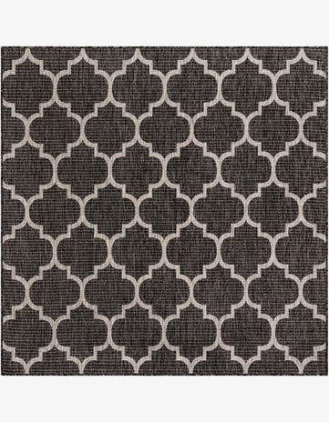 Black Easy-Clean Trellis Indoor / Outdoor Square Rug