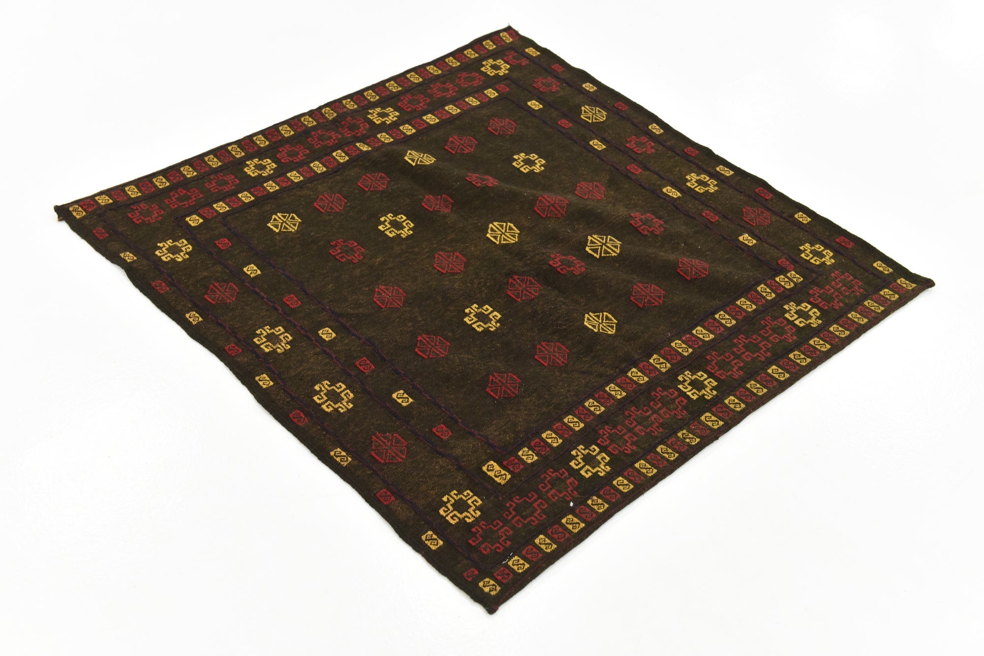 4' x 4' Hand Knotted Sumak Wool Square Rug