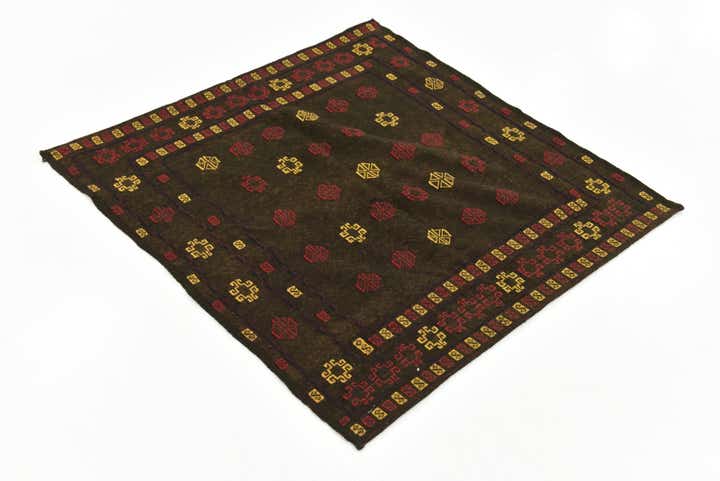 4' x 4' Hand Knotted Sumak Wool Square Rug