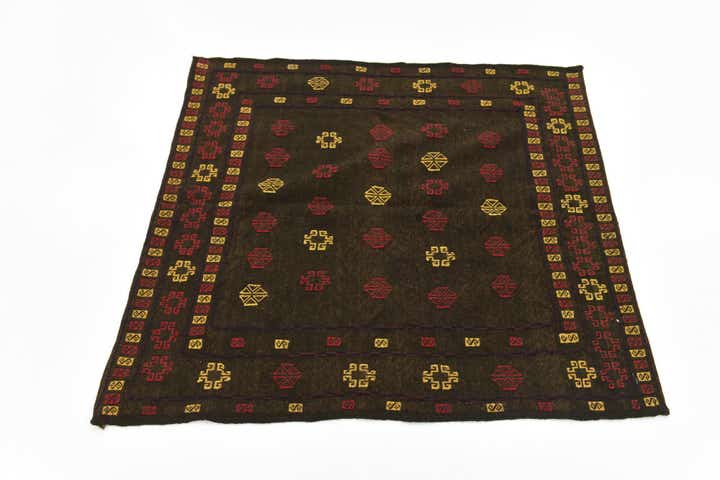 4' x 4' Hand Knotted Sumak Wool Square Rug
