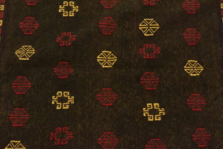 4' x 4' Hand Knotted Sumak Wool Square Rug