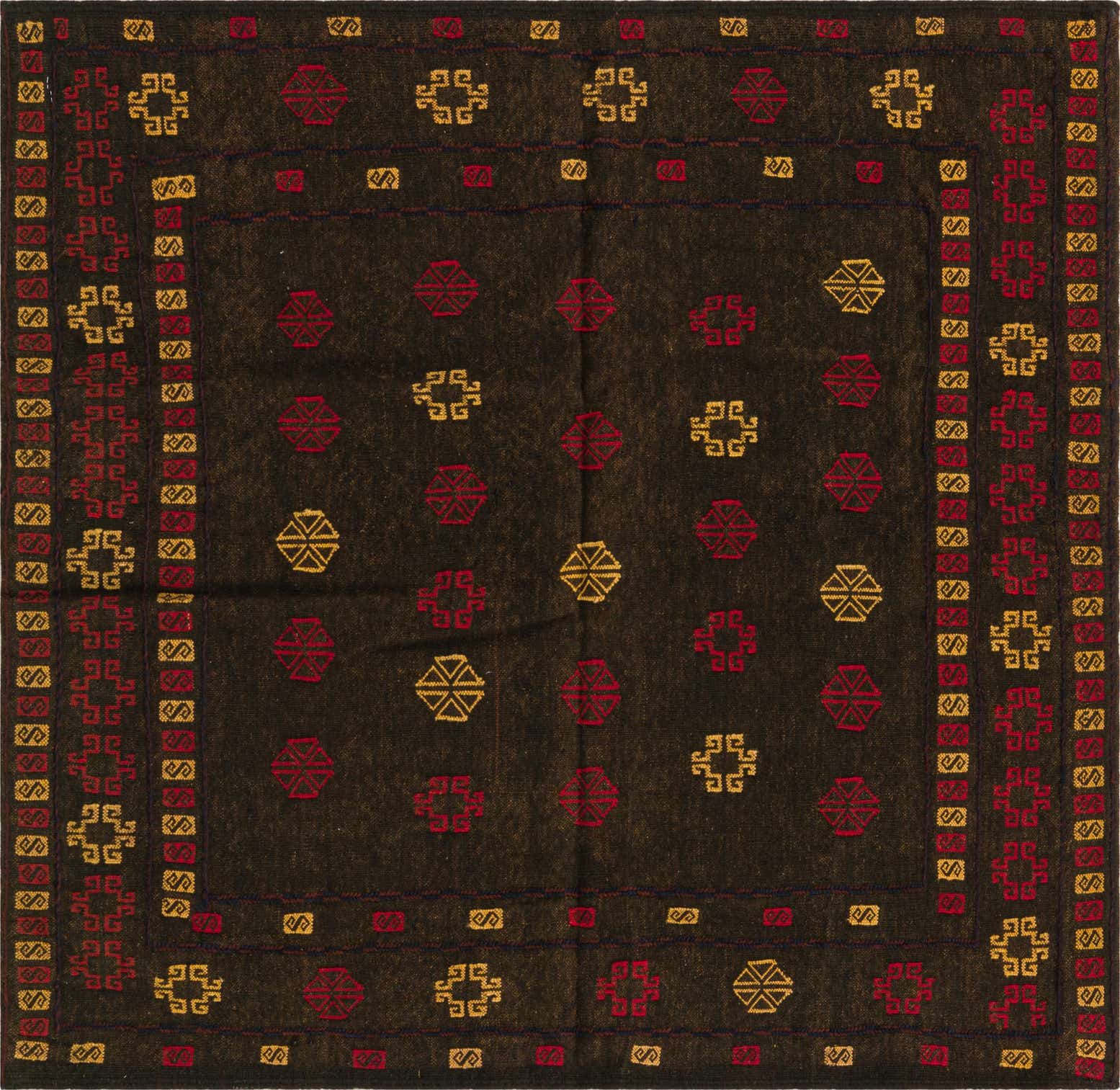 4' x 4' Hand Knotted Sumak Wool Square Rug
