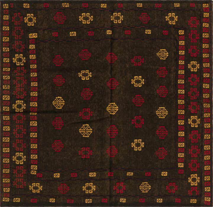 4' x 4' Hand Knotted Sumak Wool Square Rug