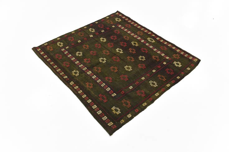 Detail image of 4' 2 x 4' 5 Hand Knotted Sumak Wool Square Rug