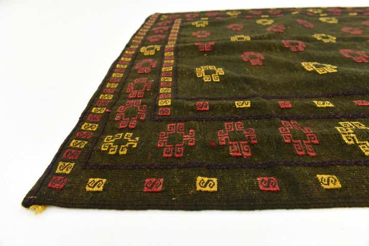 4' 3 x 4' 5 Hand Knotted Sumak Wool Square Rug