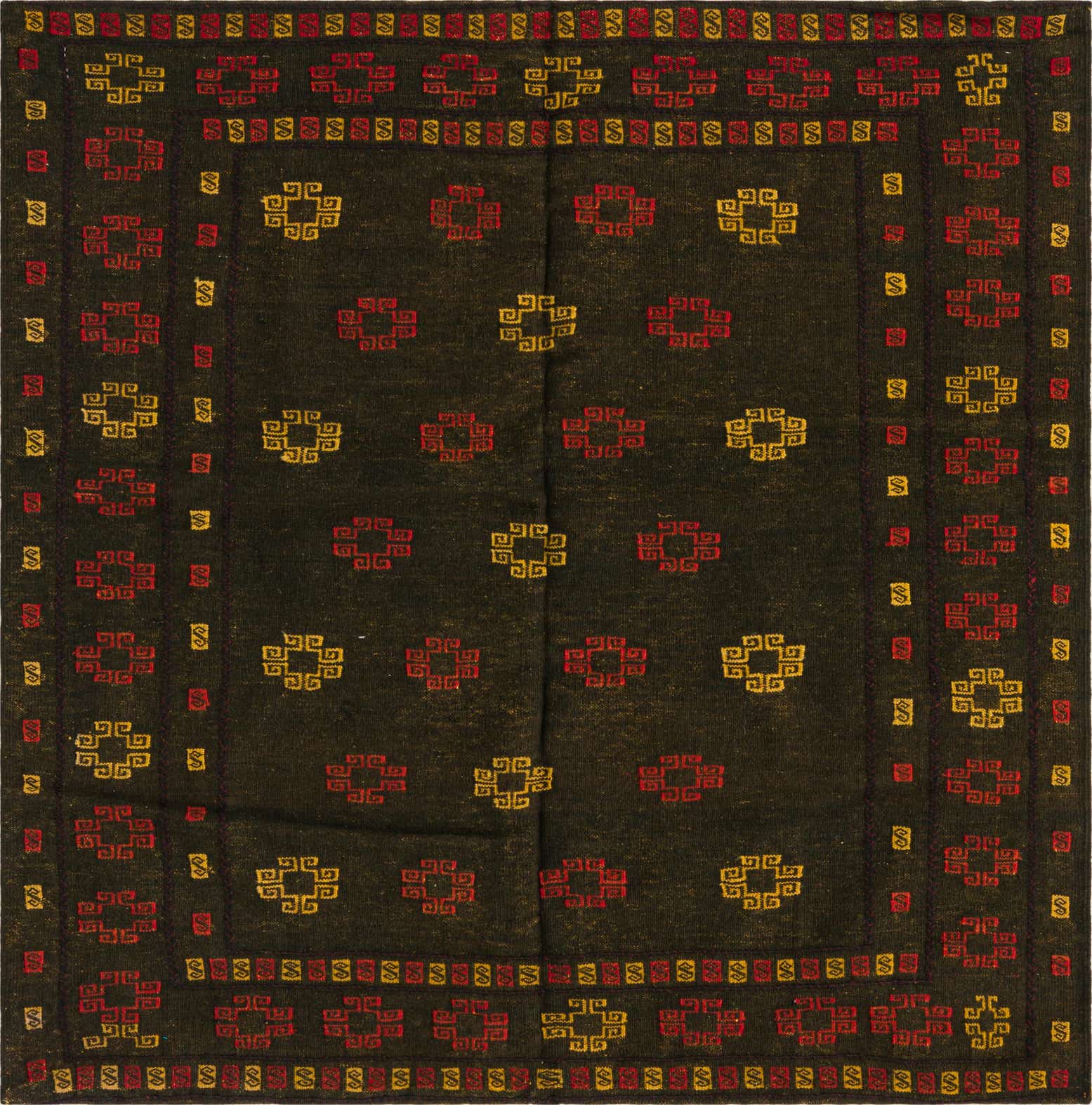 4' 3 x 4' 5 Hand Knotted Sumak Wool Square Rug
