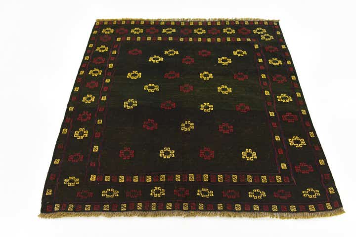 4' 3 x 4' 5 Hand Knotted Sumak Wool Square Rug