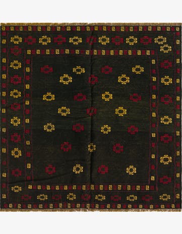 4' 3 x 4' 5 Hand Knotted Sumak Wool Square Rug
