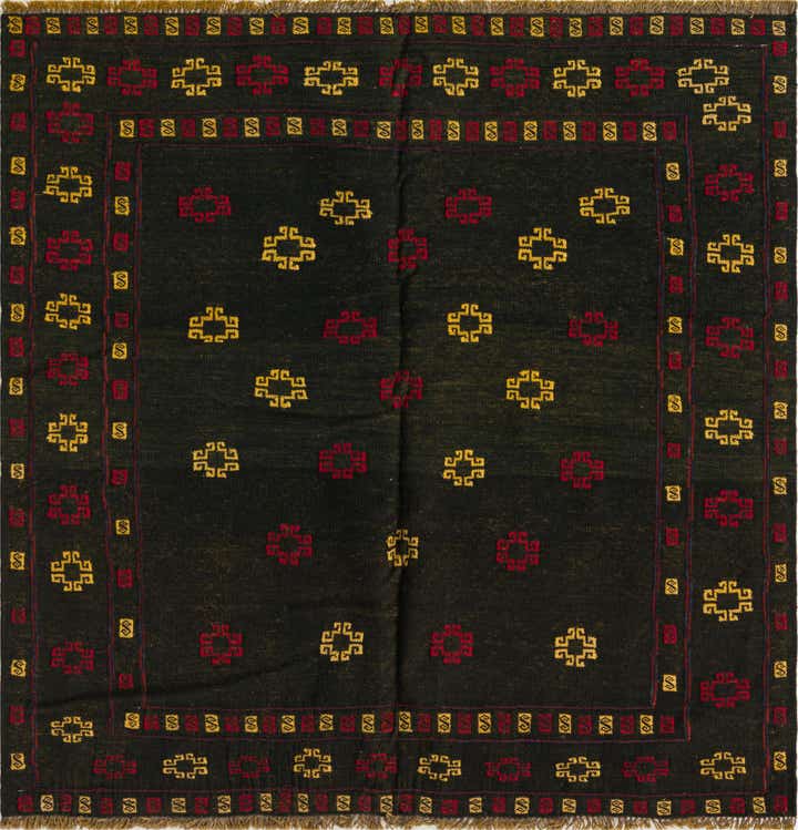 4' 3 x 4' 5 Hand Knotted Sumak Wool Square Rug