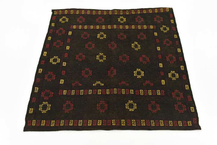 3' 9 x 3' 10 Hand Knotted Sumak Wool Square Rug