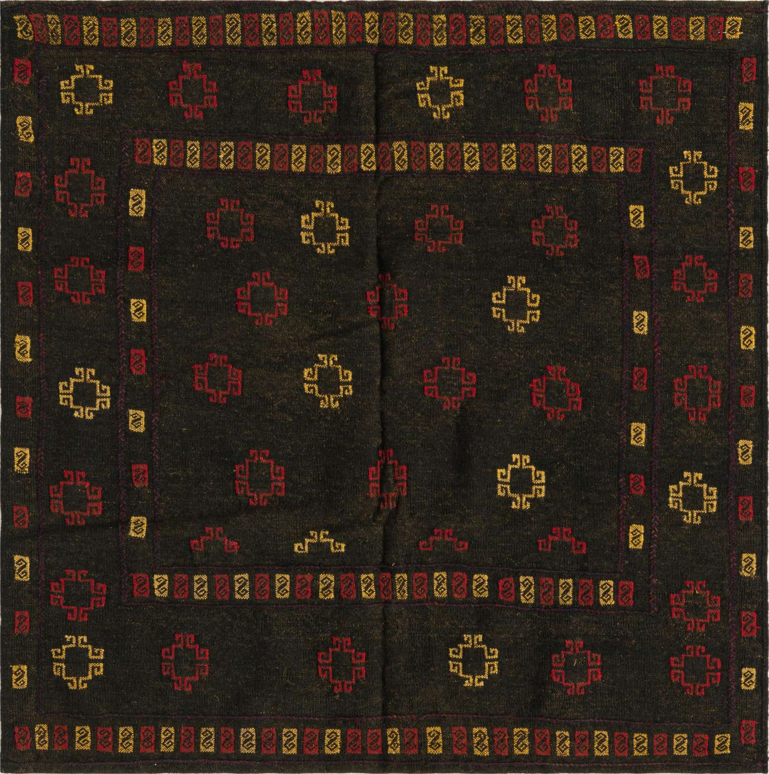 3' 9 x 3' 10 Hand Knotted Sumak Wool Square Rug