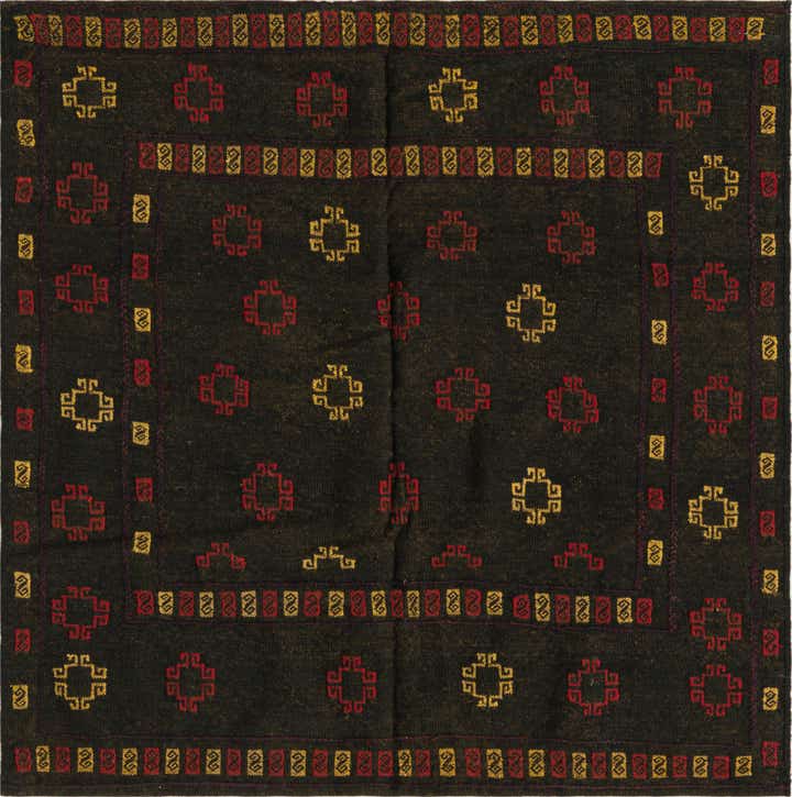 3' 9 x 3' 10 Hand Knotted Sumak Wool Square Rug