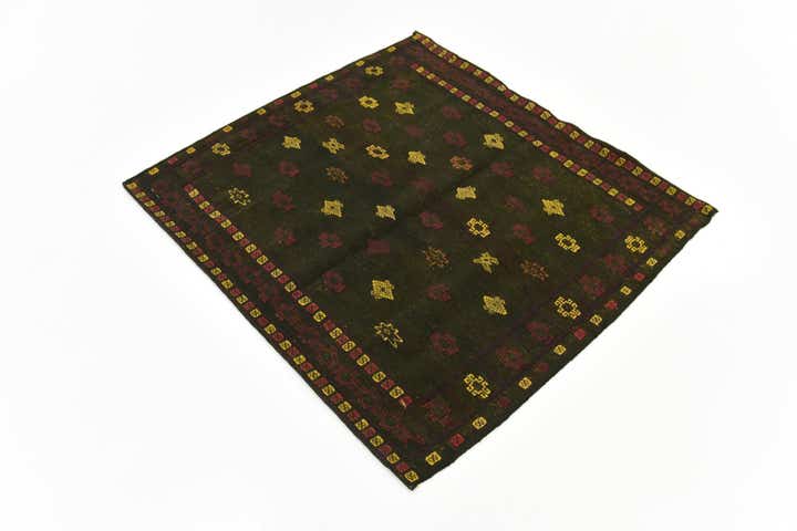 125cm x 130cm anudado a mano Sumak Alfombra Lana Cuadrado