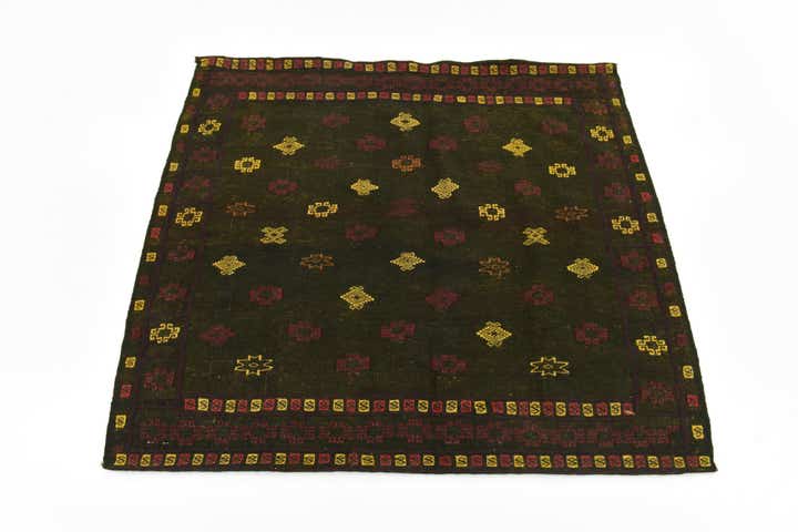 125cm x 130cm anudado a mano Sumak Alfombra Lana Cuadrado