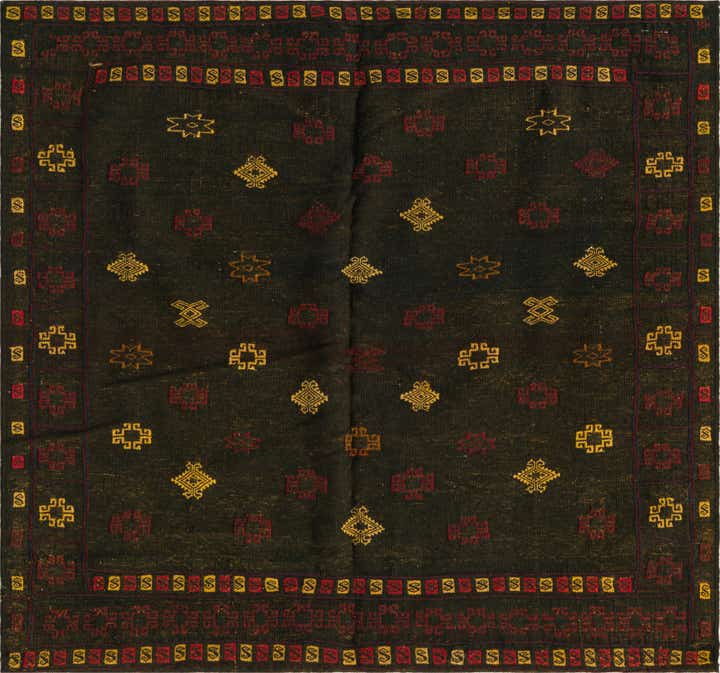 125cm x 130cm anudado a mano Sumak Alfombra Lana Cuadrado