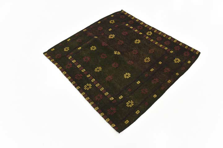 4' x 4' Hand Knotted Sumak Wool Square Rug