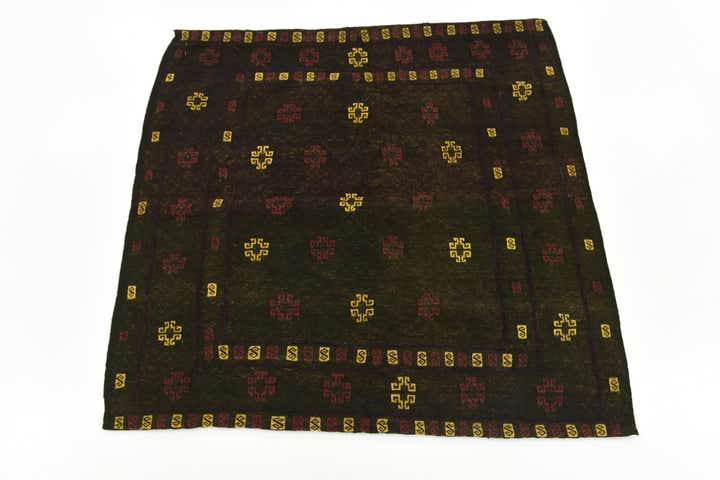 4' x 4' Hand Knotted Sumak Wool Square Rug