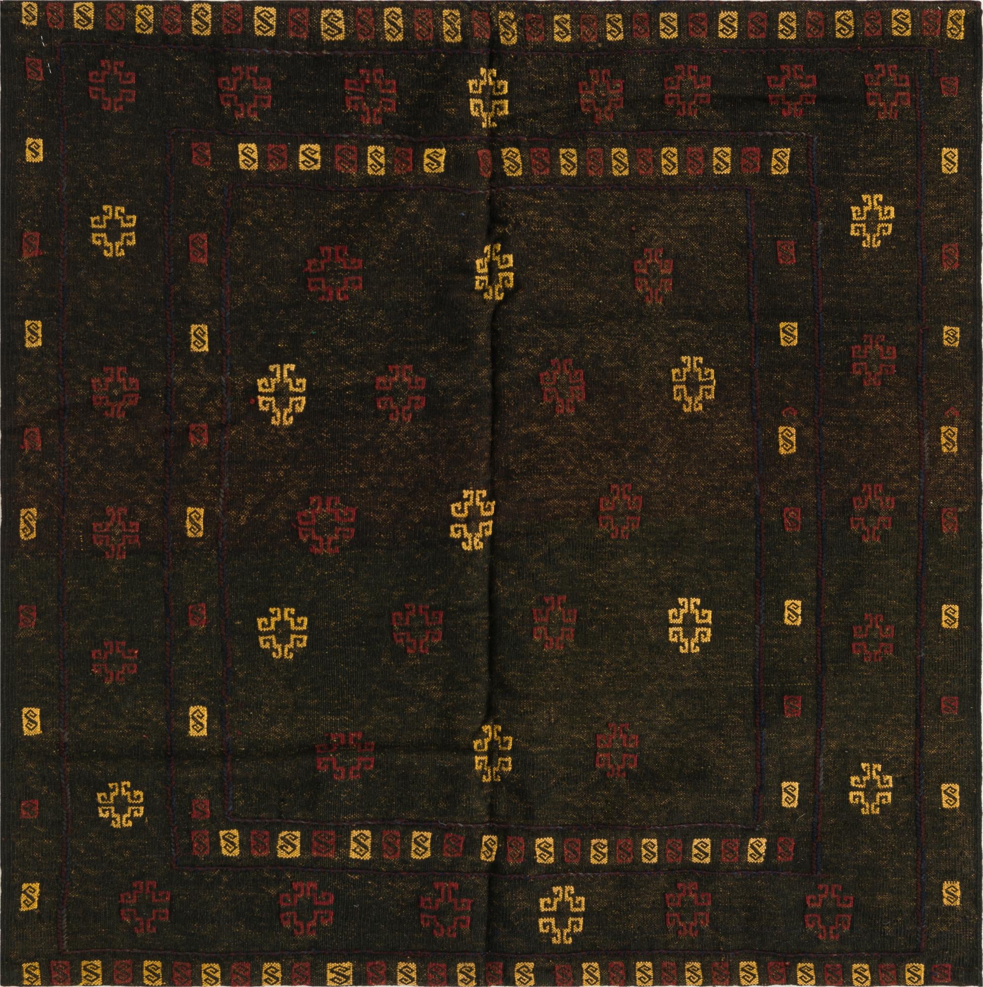 4' x 4' Hand Knotted Sumak Wool Square Rug