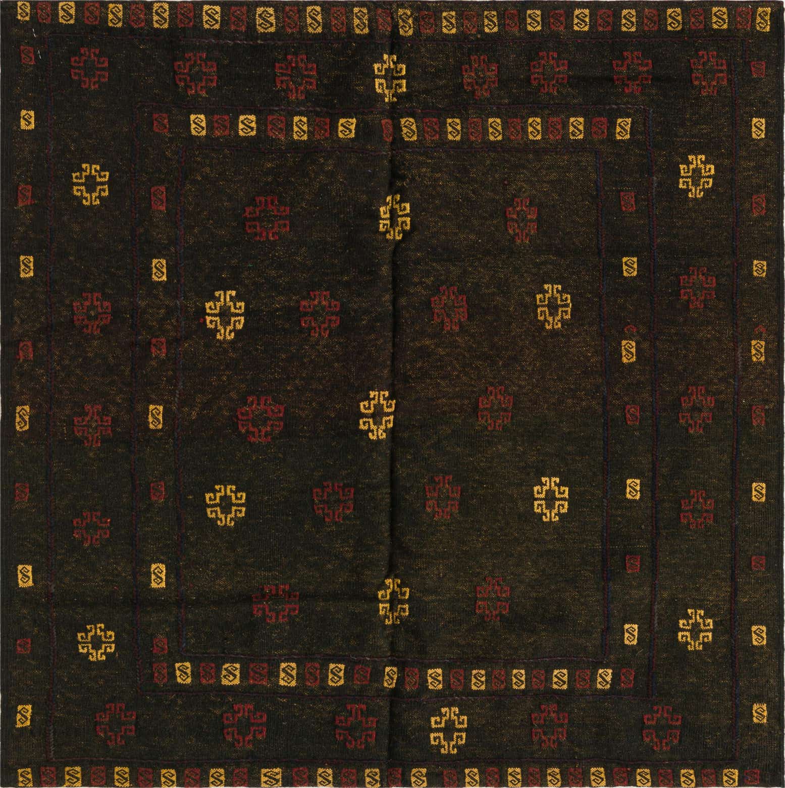4' x 4' Hand Knotted Sumak Wool Square Rug