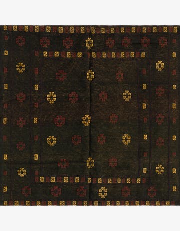4' x 4' Hand Knotted Sumak Wool Square Rug