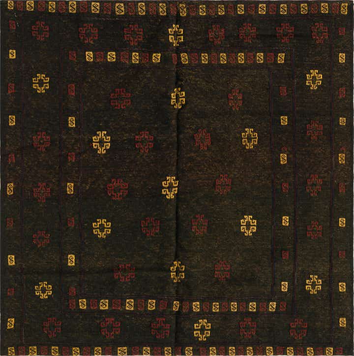 4' x 4' Hand Knotted Sumak Wool Square Rug