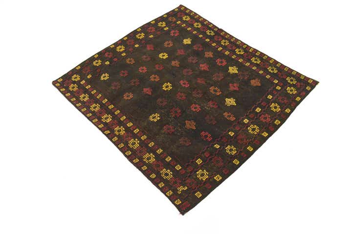3' 10 x 4' 3 Hand Knotted Sumak Wool Square Rug