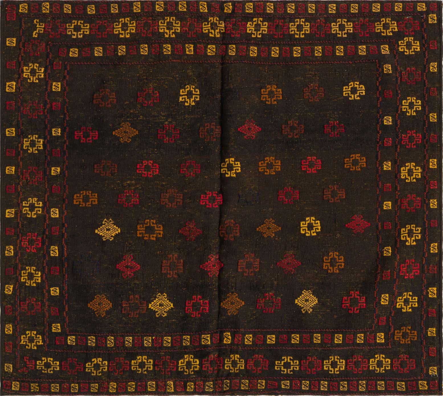 3' 10 x 4' 3 Hand Knotted Sumak Wool Square Rug
