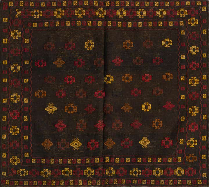 3' 10 x 4' 3 Hand Knotted Sumak Wool Square Rug