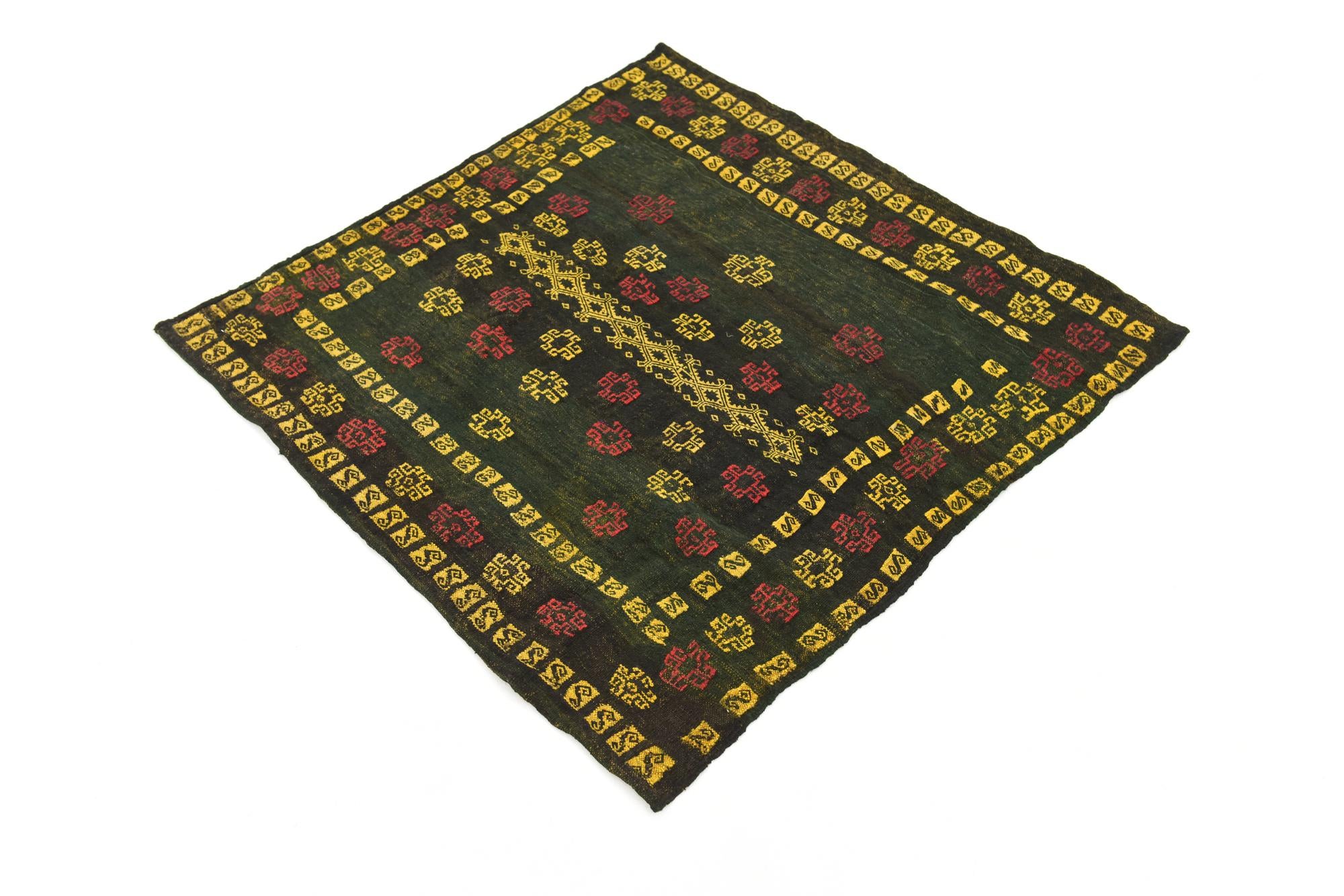 3' 6 x 3' 7 Hand Knotted Sumak Wool Square Rug