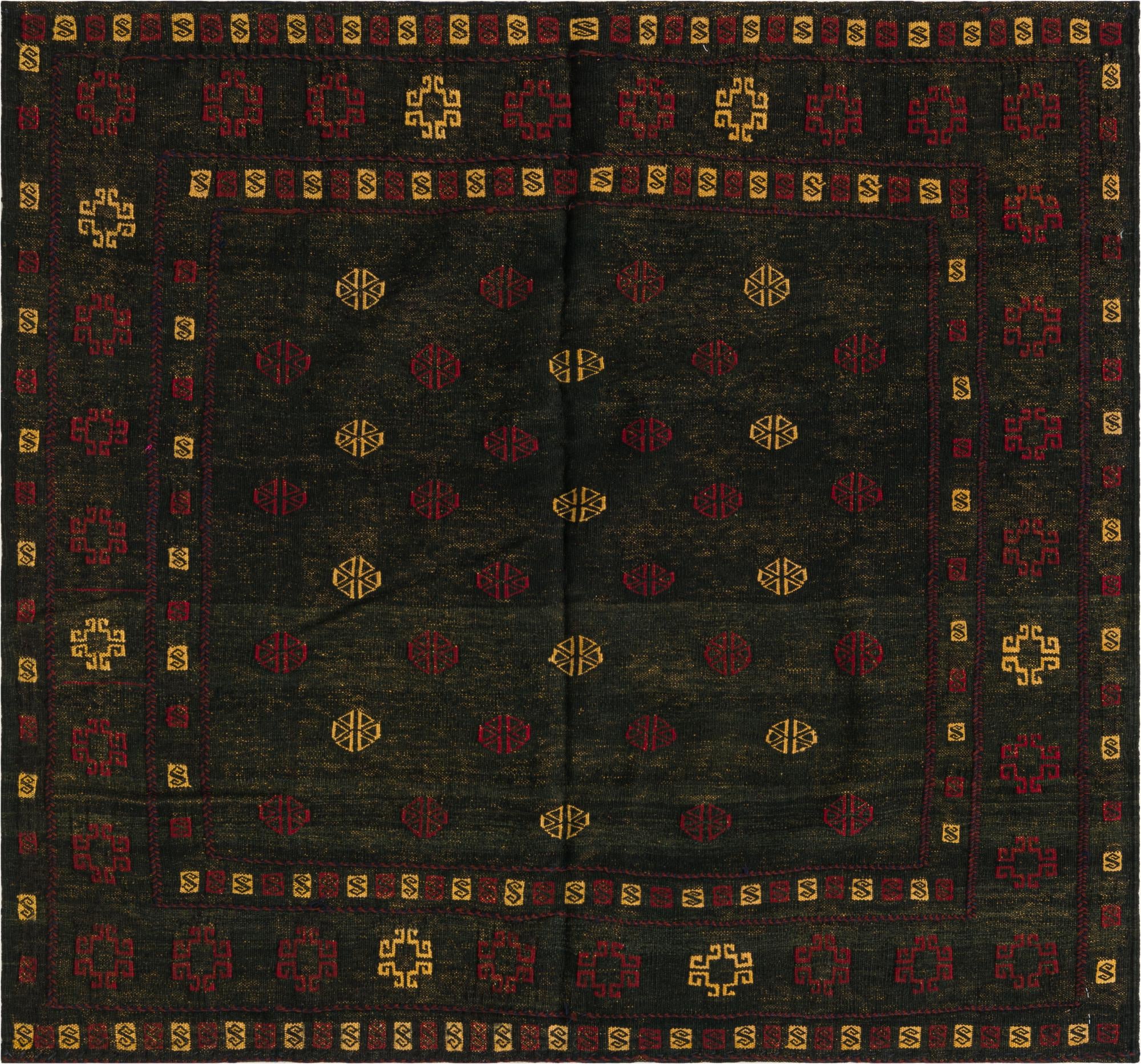 4' 3 x 4' 5 Hand Knotted Sumak Wool Square Rug