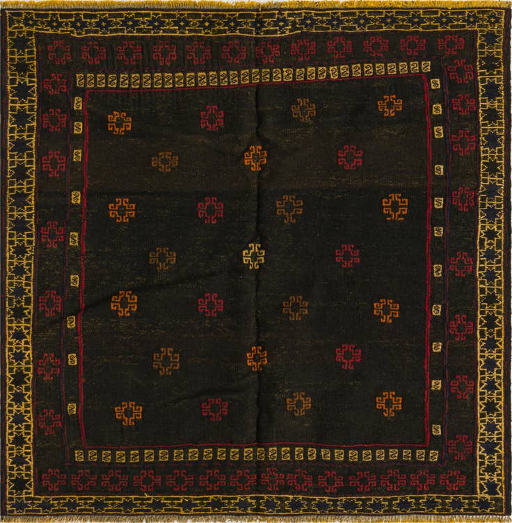 Detail image of 4' 2 x 4' 3 Hand Knotted Sumak Wool Square Rug