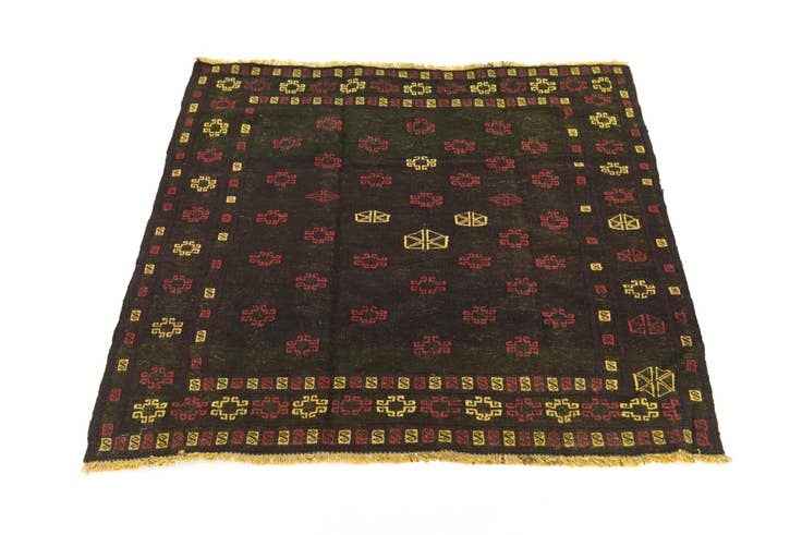 Detail image of 4' 2 x 4' 3 Hand Knotted Sumak Wool Square Rug