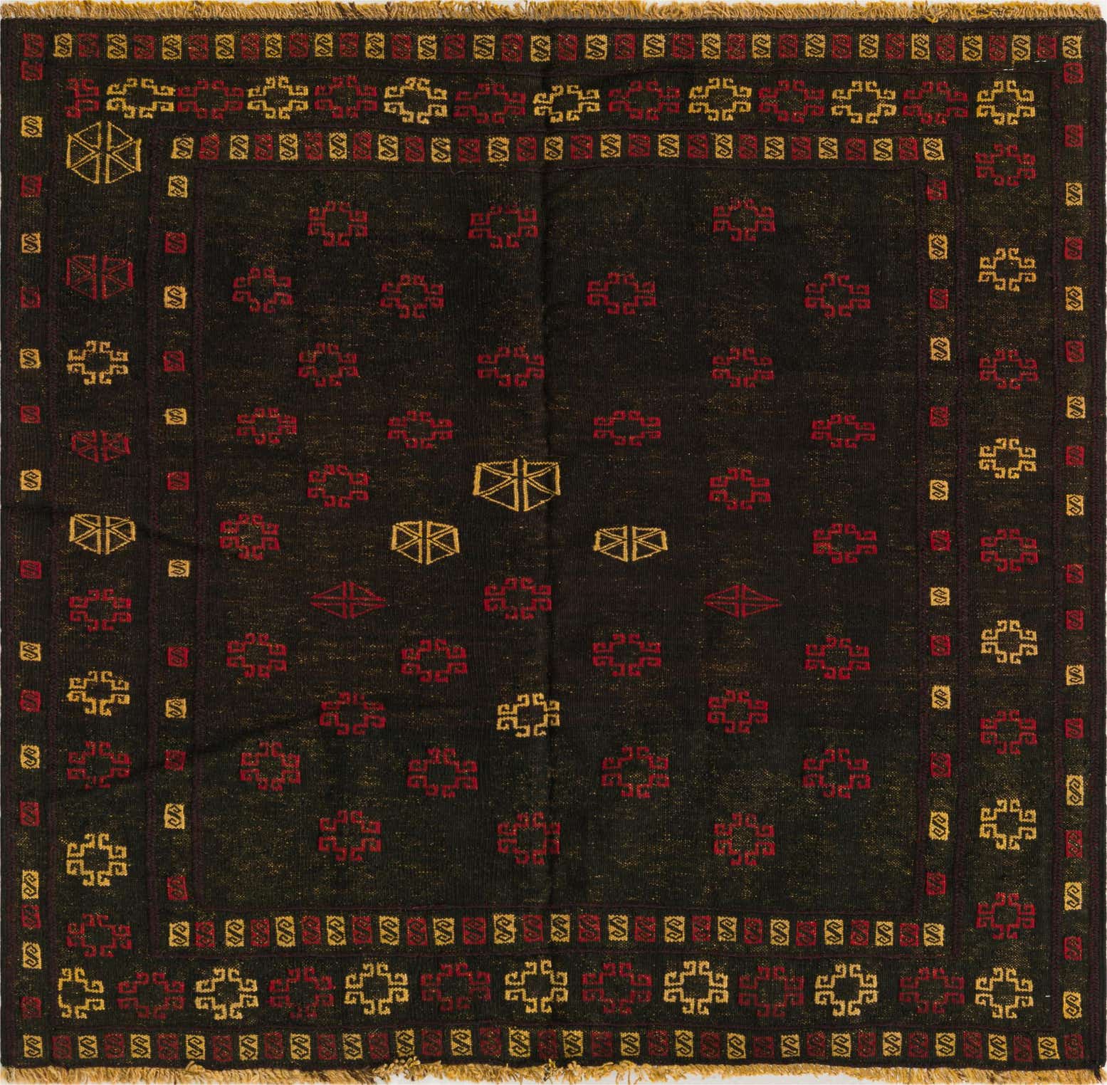 4' 2 x 4' 3 Hand Knotted Sumak Wool Square Rug