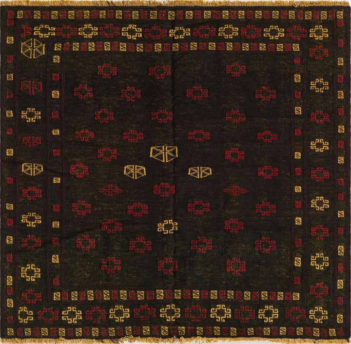 4' 2 x 4' 3 Hand Knotted Sumak Wool Square Rug