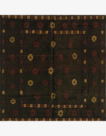 4' x 4' Hand Knotted Sumak Wool Square Rug