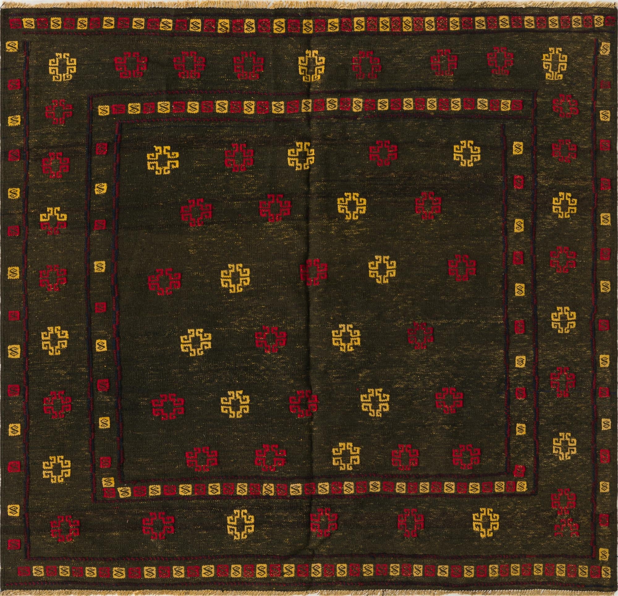 4' 4 x 4' 7  Hand Knotted Sumak Wool Square Rug