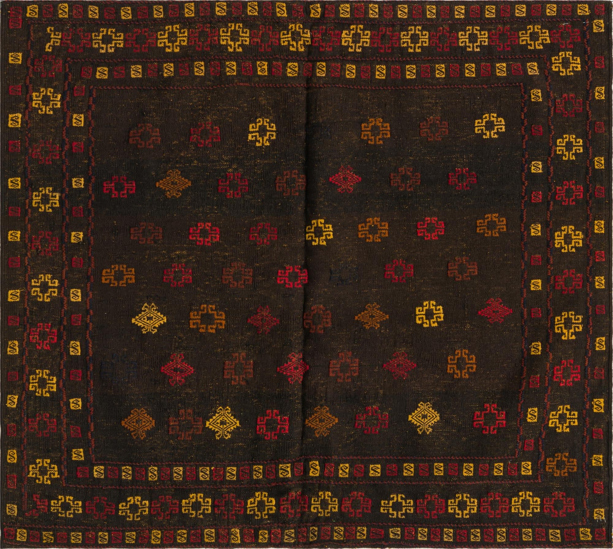 3' 10 x 4' 3  Hand Knotted Sumak Wool Square Rug